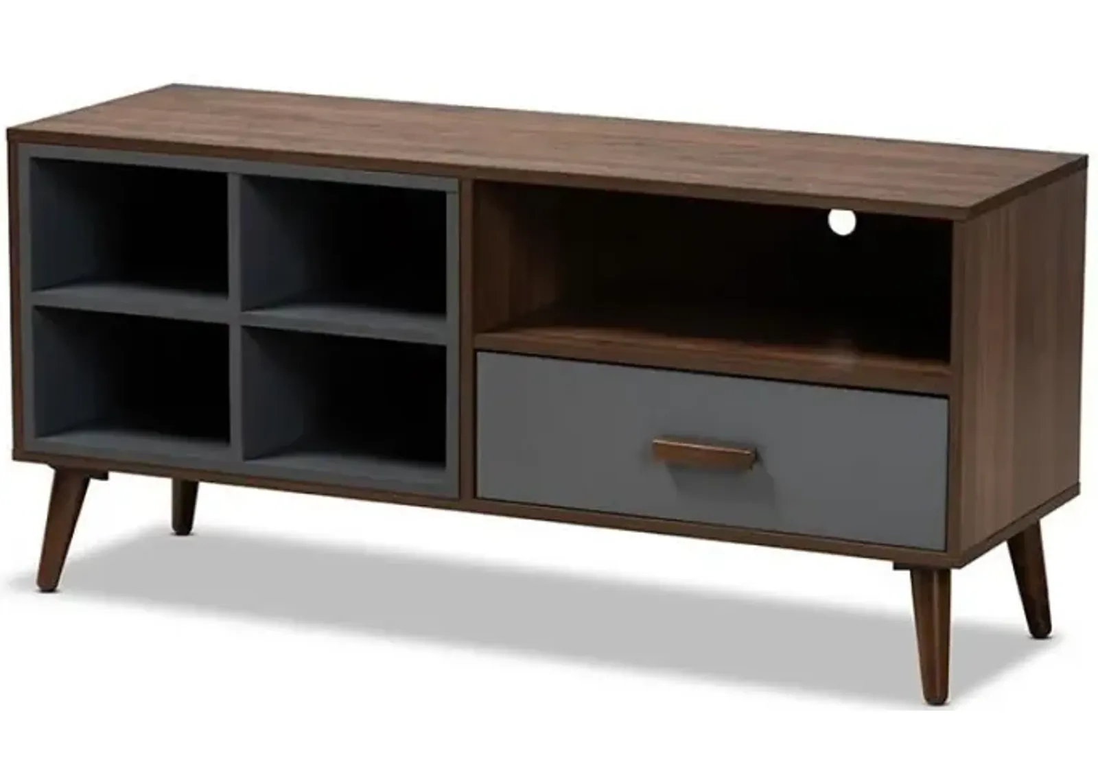 Two-Tone Grey and Walnut Brown Finished Wood 1-Drawer TV Stand