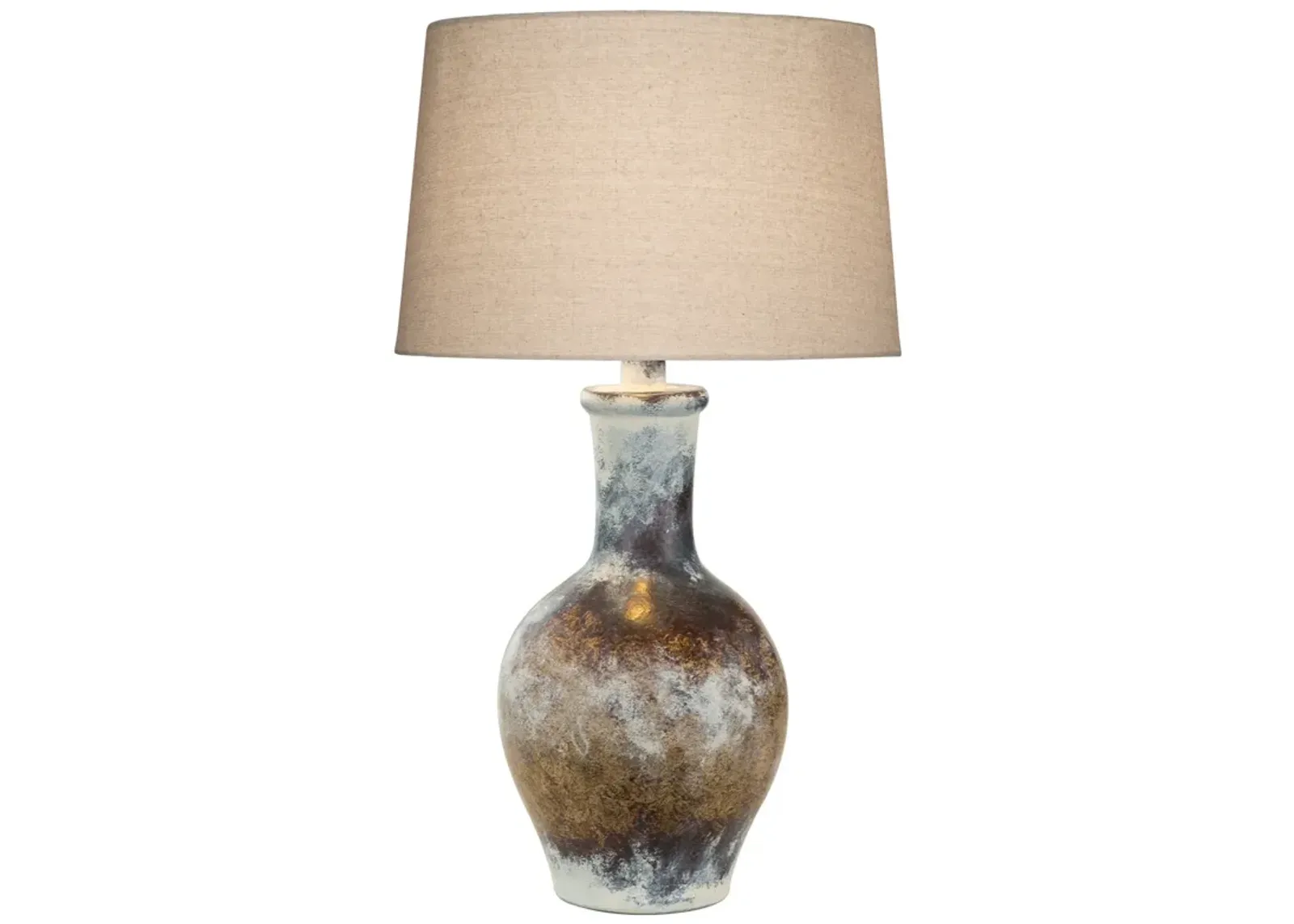 Aine 29 Inch Hydrocal Table Lamp, Drum Shade, Urn Shaped Base, Multicolor - Benzara