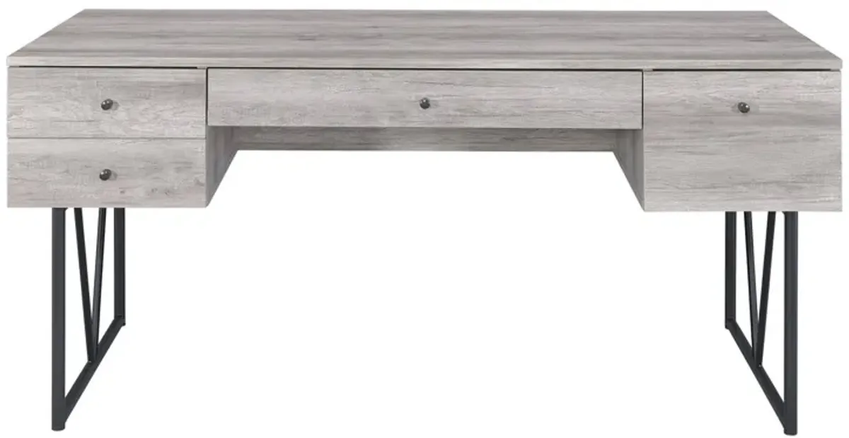 Chic Atelier Writing Desk 4 Drawer, Driftwood Gray-Benzara