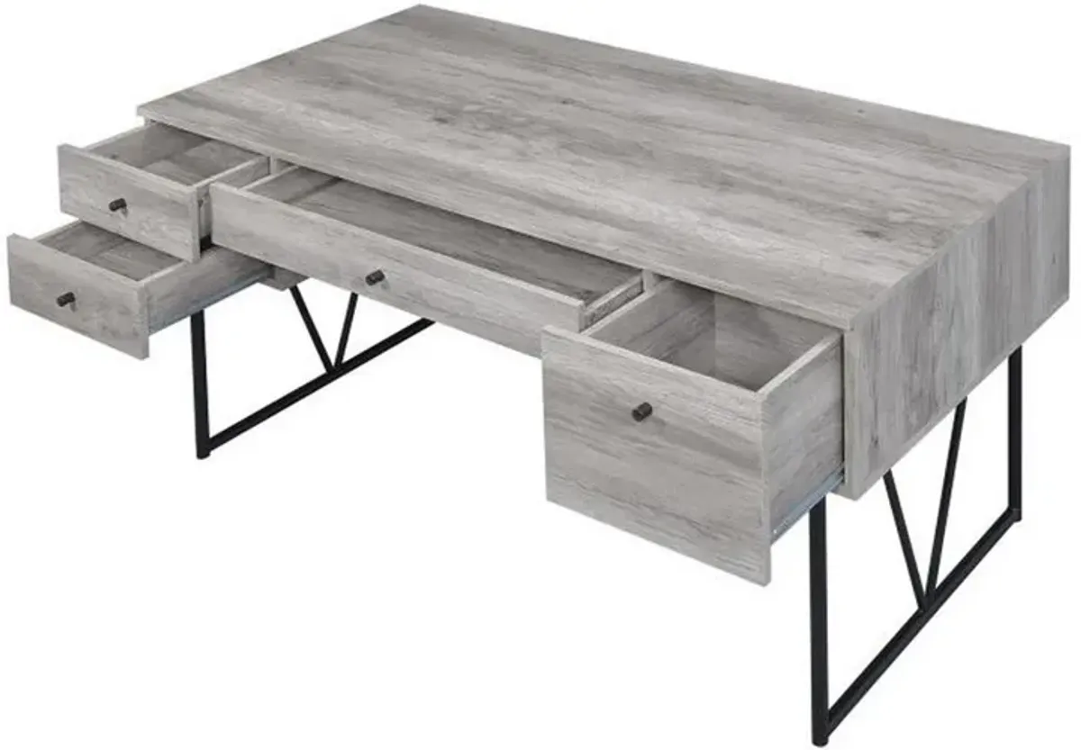 Chic Atelier Writing Desk 4 Drawer, Driftwood Gray-Benzara