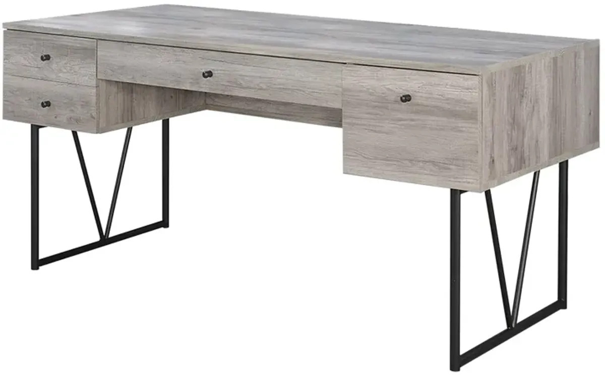 Chic Atelier Writing Desk 4 Drawer, Driftwood Gray-Benzara