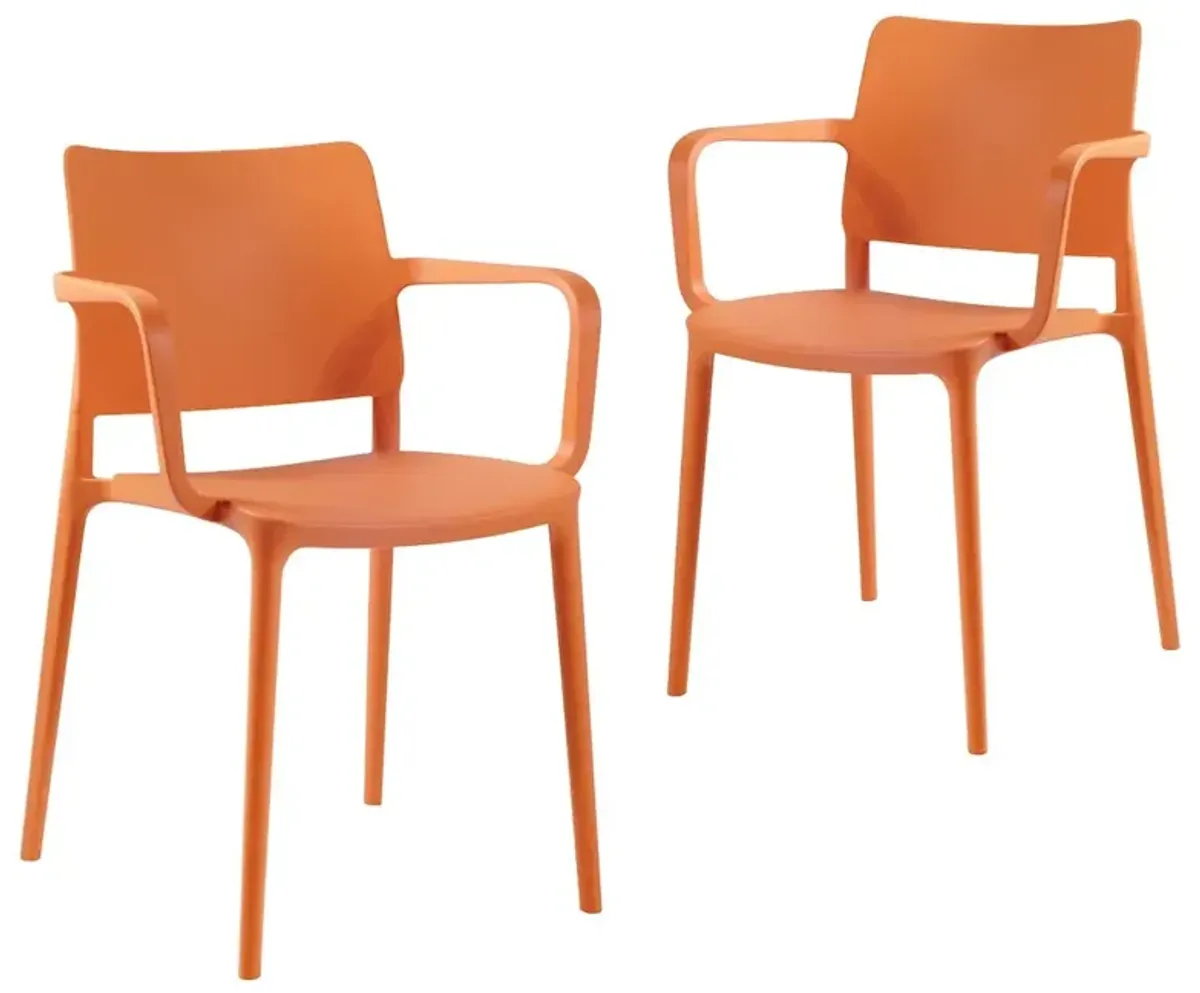 Omax Decor Cleo Arm Resin Patio Dining Chair in Orange - (Set of 2)