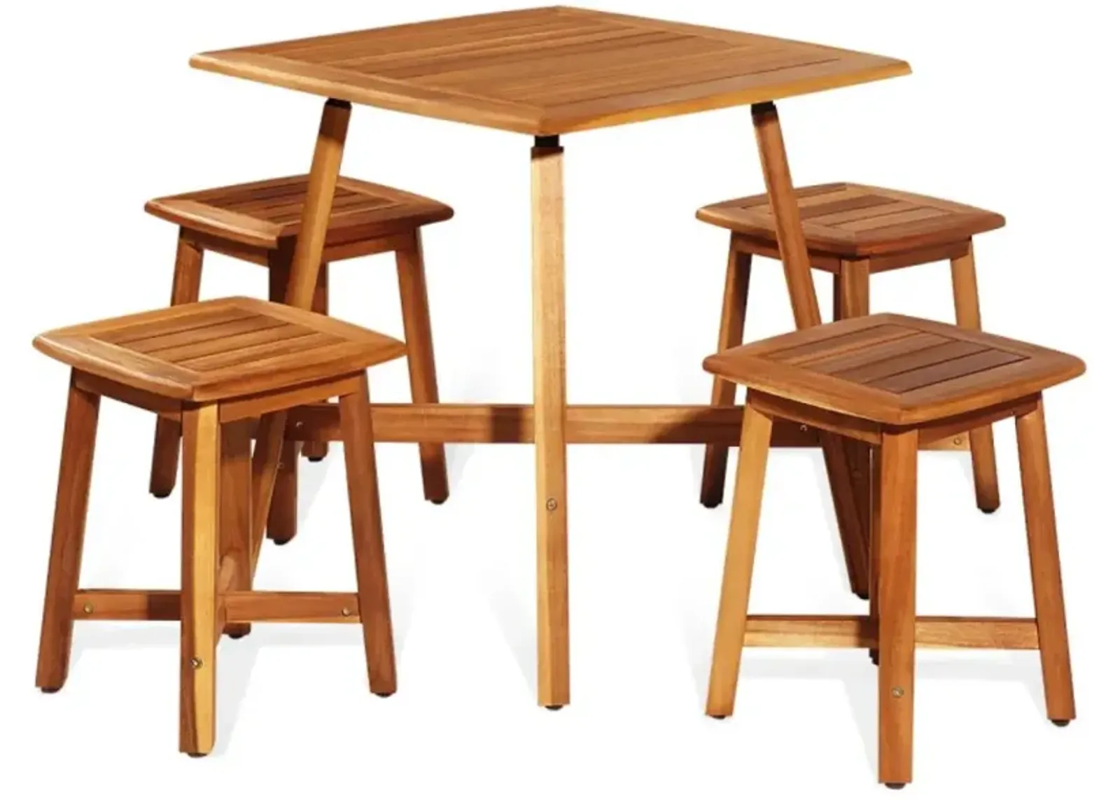 Hivvago 5 Pieces Wood Patio Dining Set with Square Table and 4 Stools