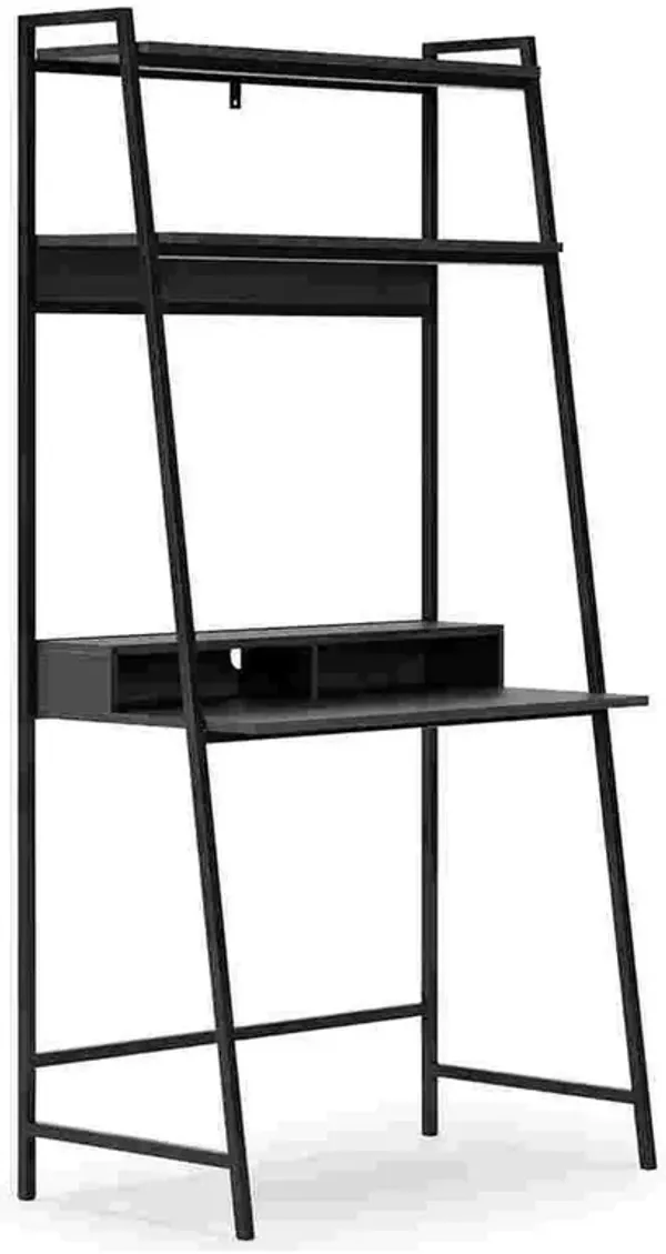 Office Desk with 2 Upper Shelves and Metal Legs, Black and Gray - Benzara