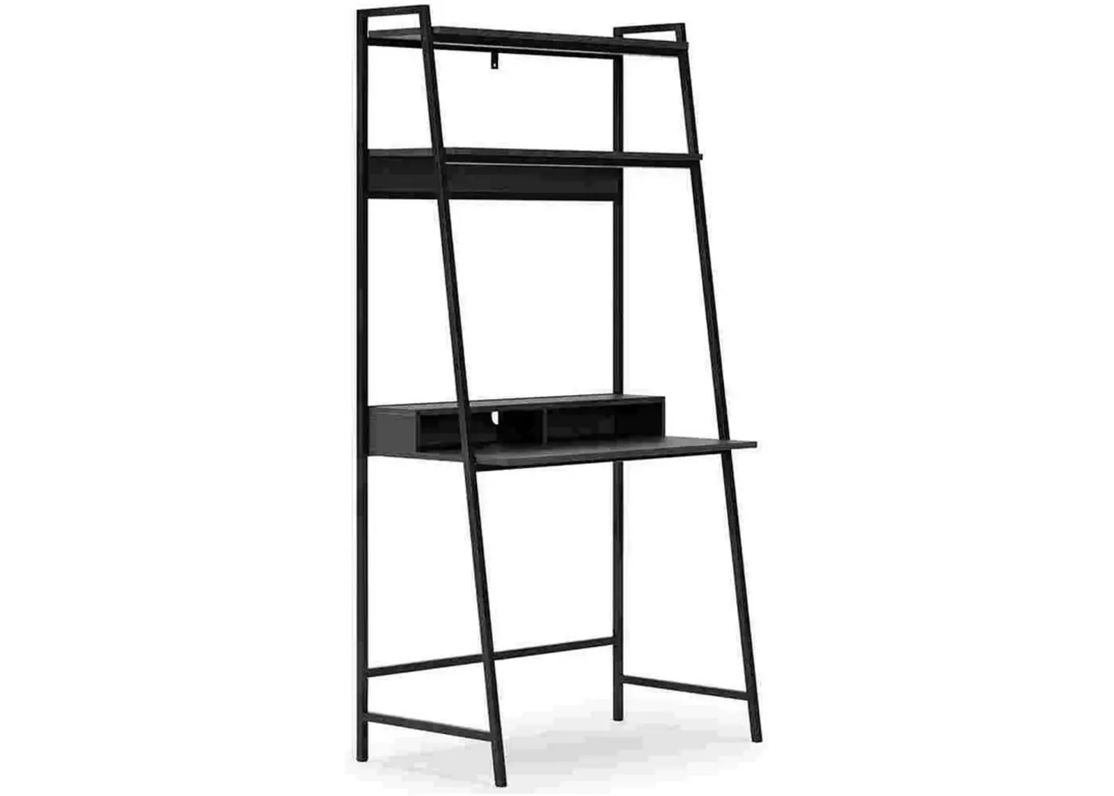 Office Desk with 2 Upper Shelves and Metal Legs, Black and Gray-Benzara