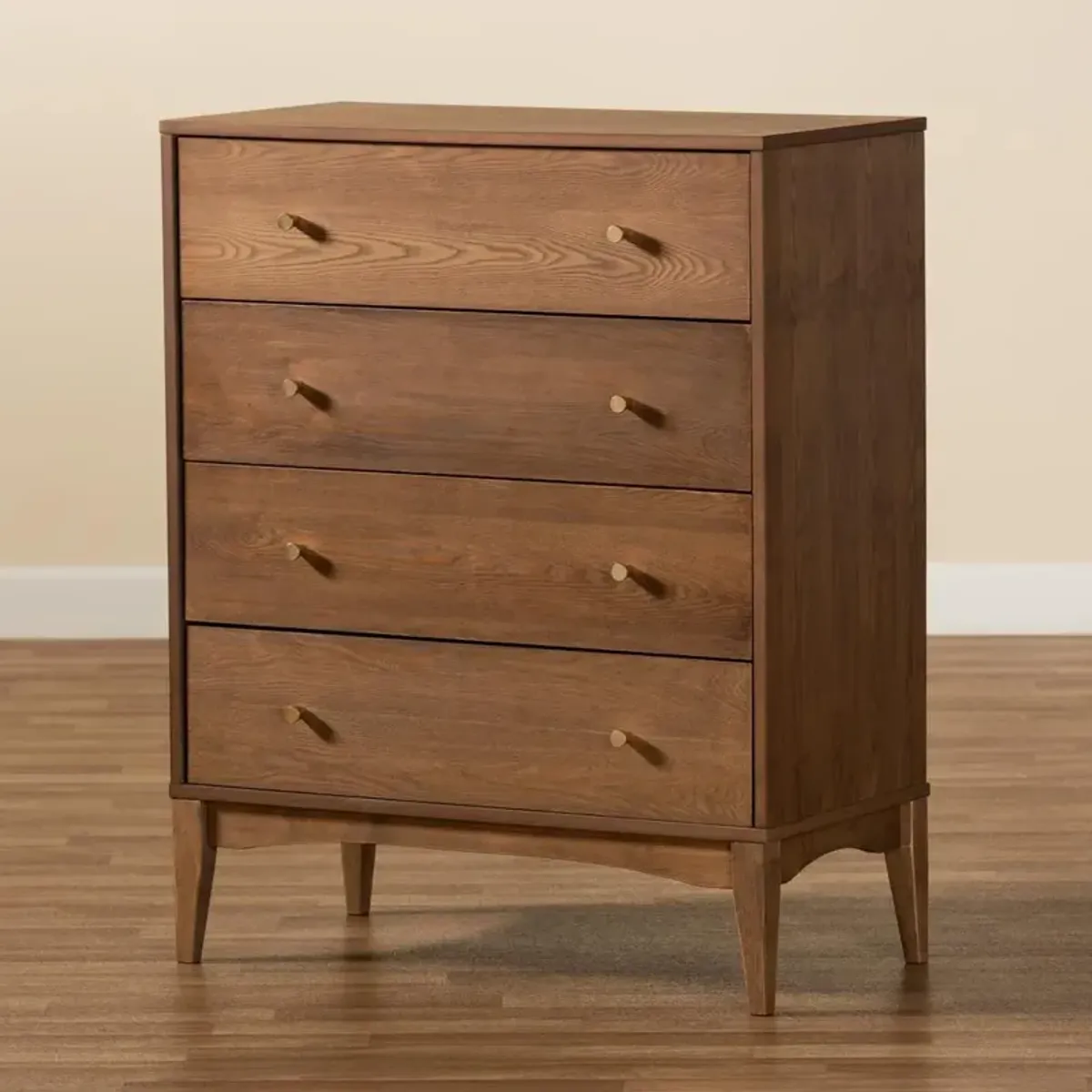 Baxton Studio Landis Mid-Century Modern Ash Walnut Finished Wood 4-Drawer Chest