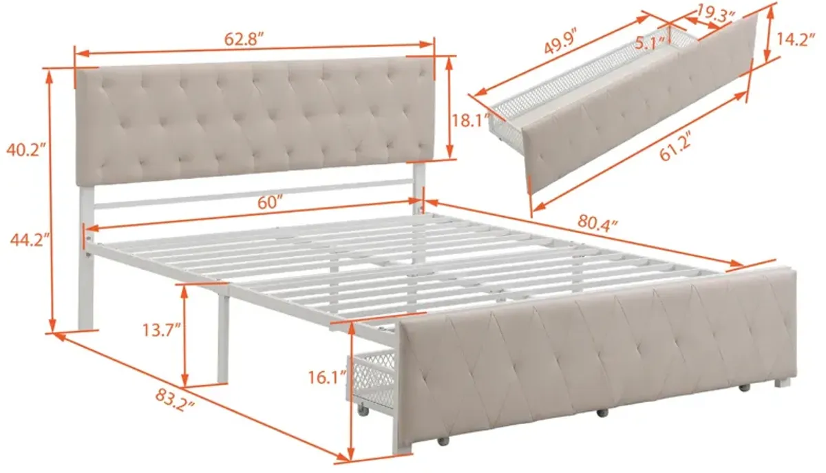 Queen Size Storage Bed Metal Platform Bed With A Big Drawer