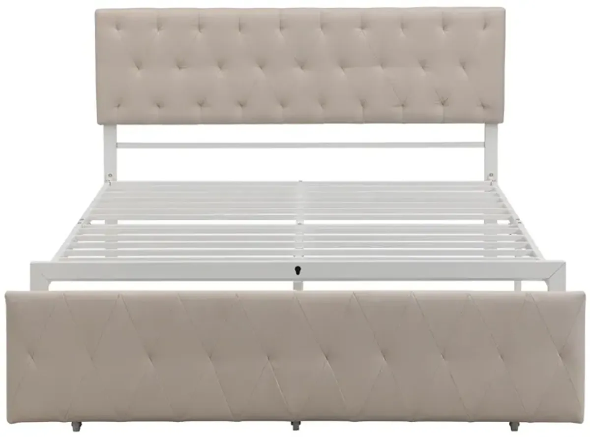 Queen Size Storage Bed Metal Platform Bed With A Big Drawer