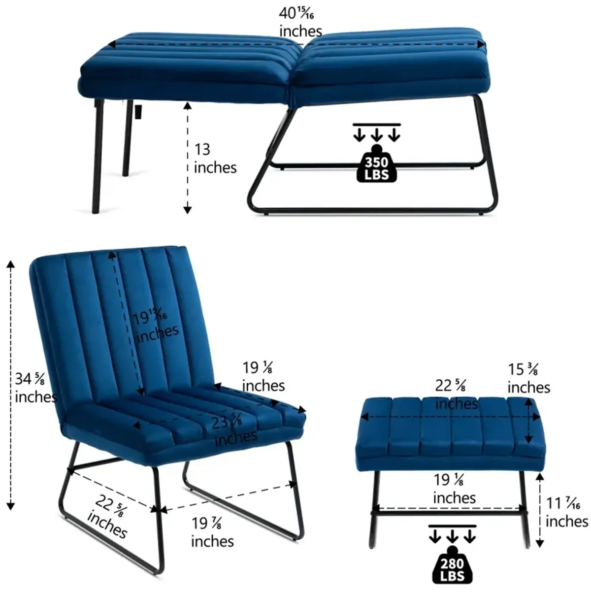 Modern Lazy Lounge Chair, Contemporary Single Leisure Upholstered Sofa Chair Set