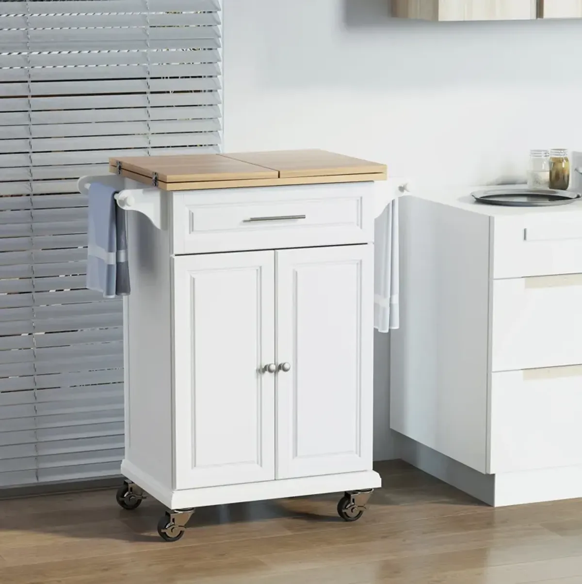 Versatile Kitchen Aid: Island Cart with Extended Counter and Storage