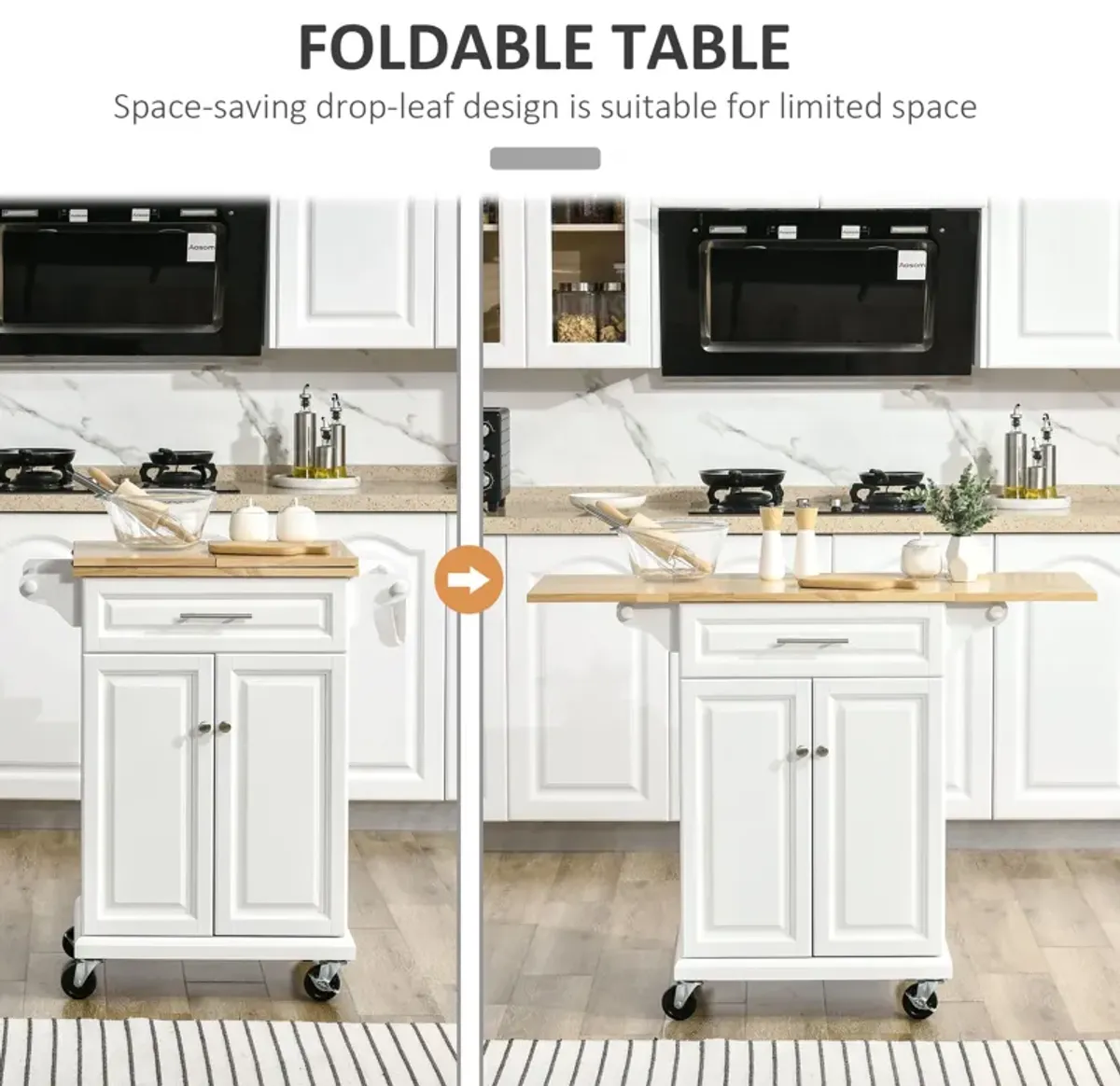 Versatile Kitchen Aid: Island Cart with Extended Counter and Storage