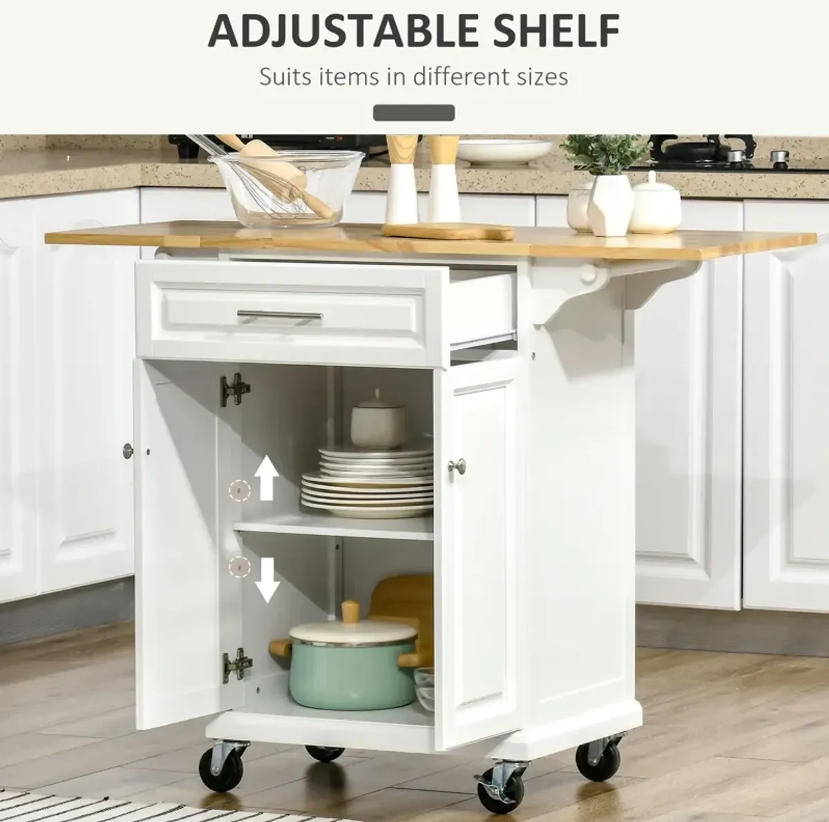 Versatile Kitchen Aid: Island Cart with Extended Counter and Storage