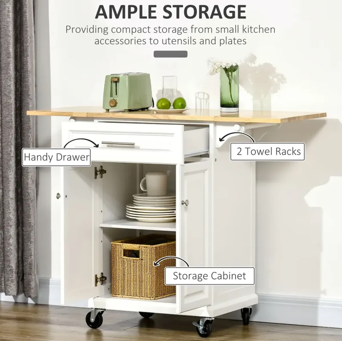 Versatile Kitchen Aid: Island Cart with Extended Counter and Storage