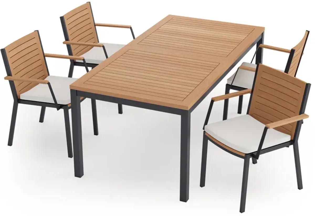 Monterey 4 Seater Dining Set with 72 in. Table - Aluminum and Teak