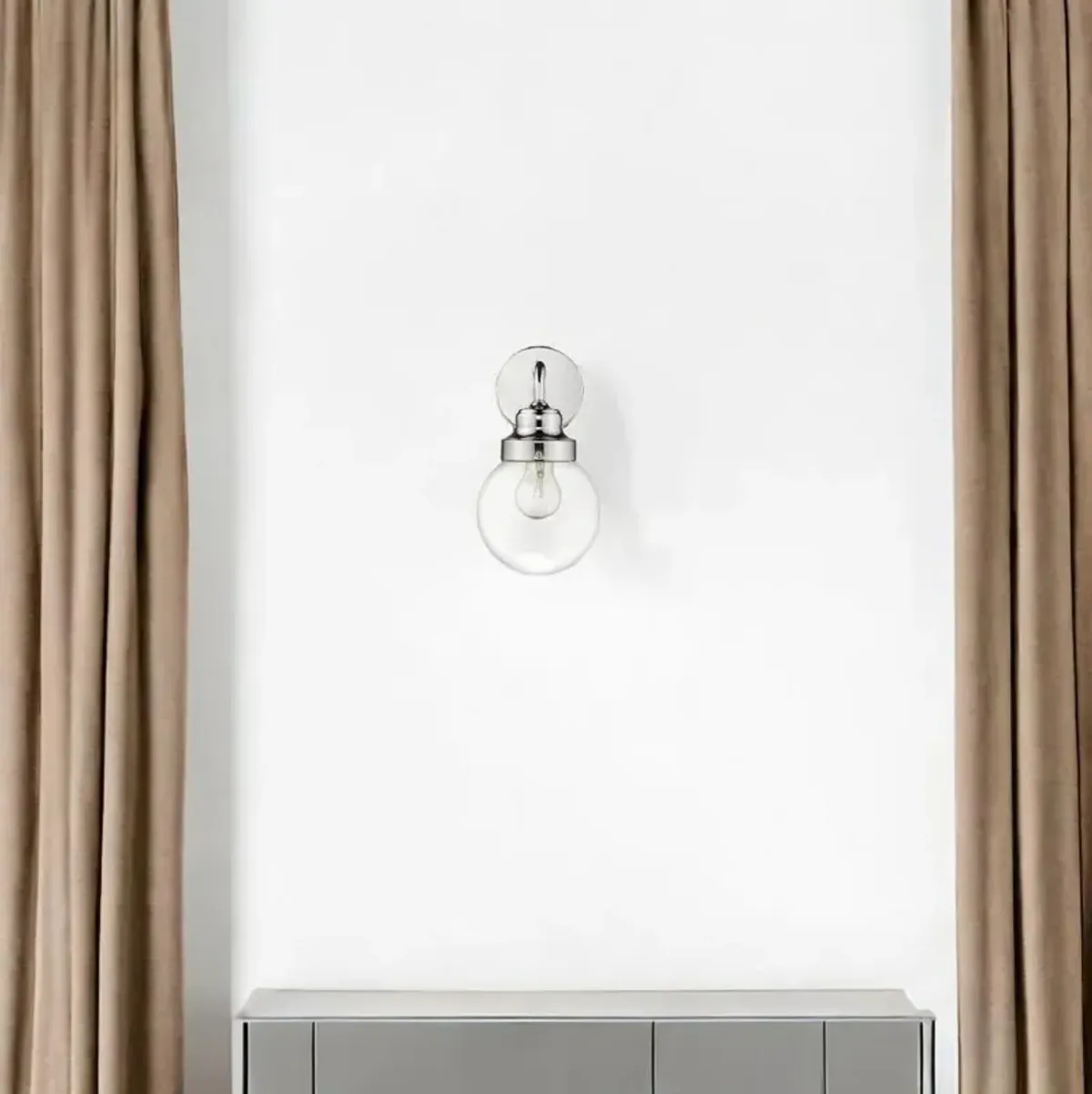 Hivvago One Light Silver Wall Sconce with Round Glass Shade