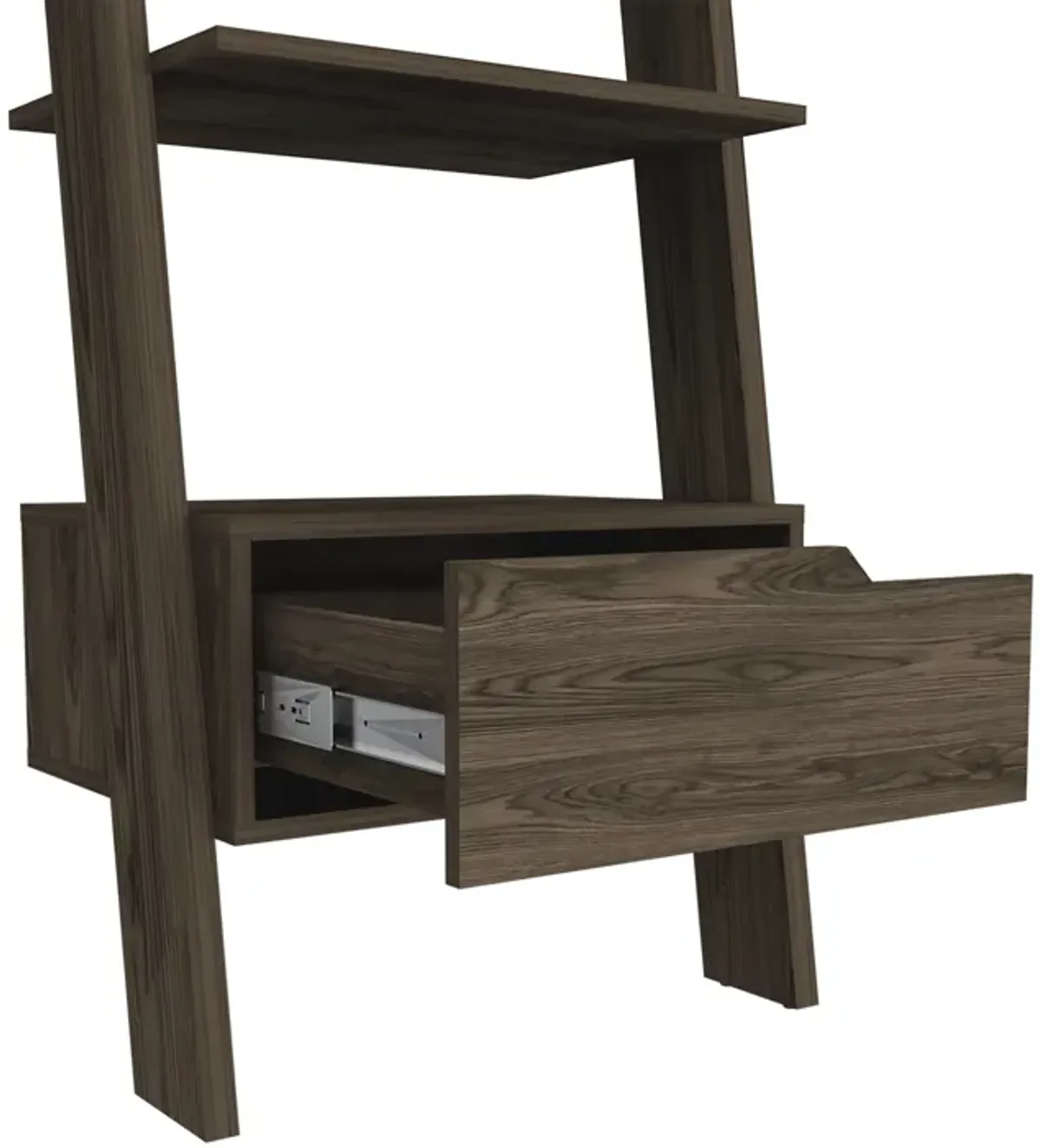 DEPOT E-SHOP Kobe Ladder Bookcase, One Drawer, Five Open Shelves, Dark Walnut
