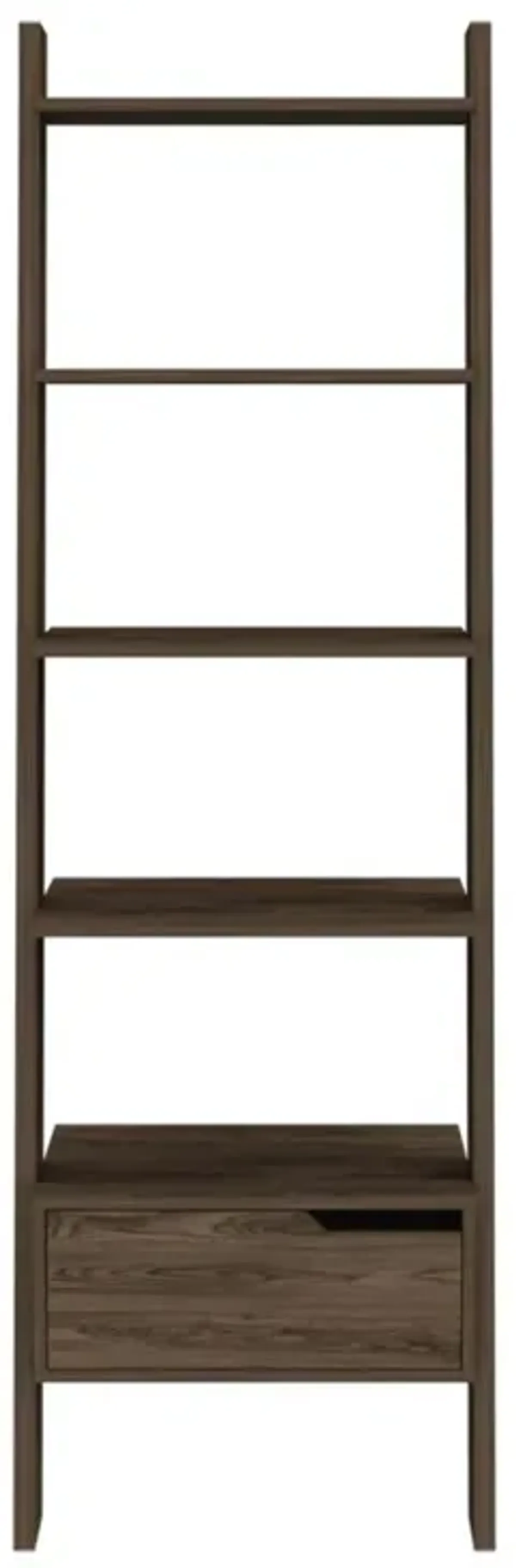 DEPOT E-SHOP Kobe Ladder Bookcase, One Drawer, Five Open Shelves, Dark Walnut