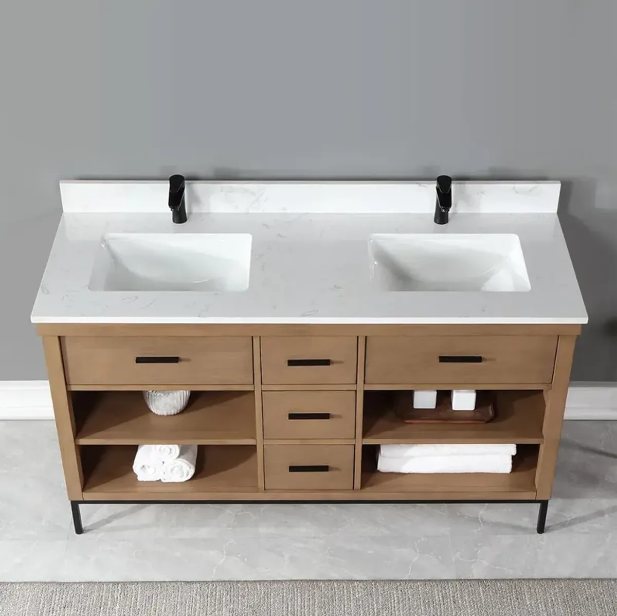 Altair 60 Double Bathroom Vanity Set in Brown Pine without Mirror