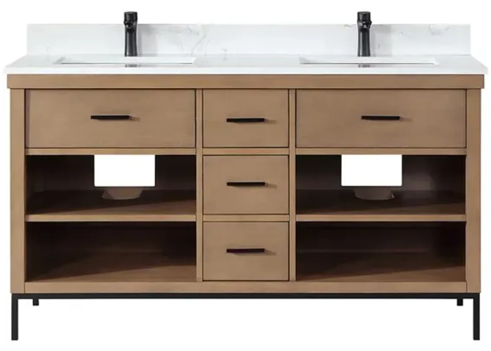 Altair 60 Double Bathroom Vanity Set in Brown Pine without Mirror