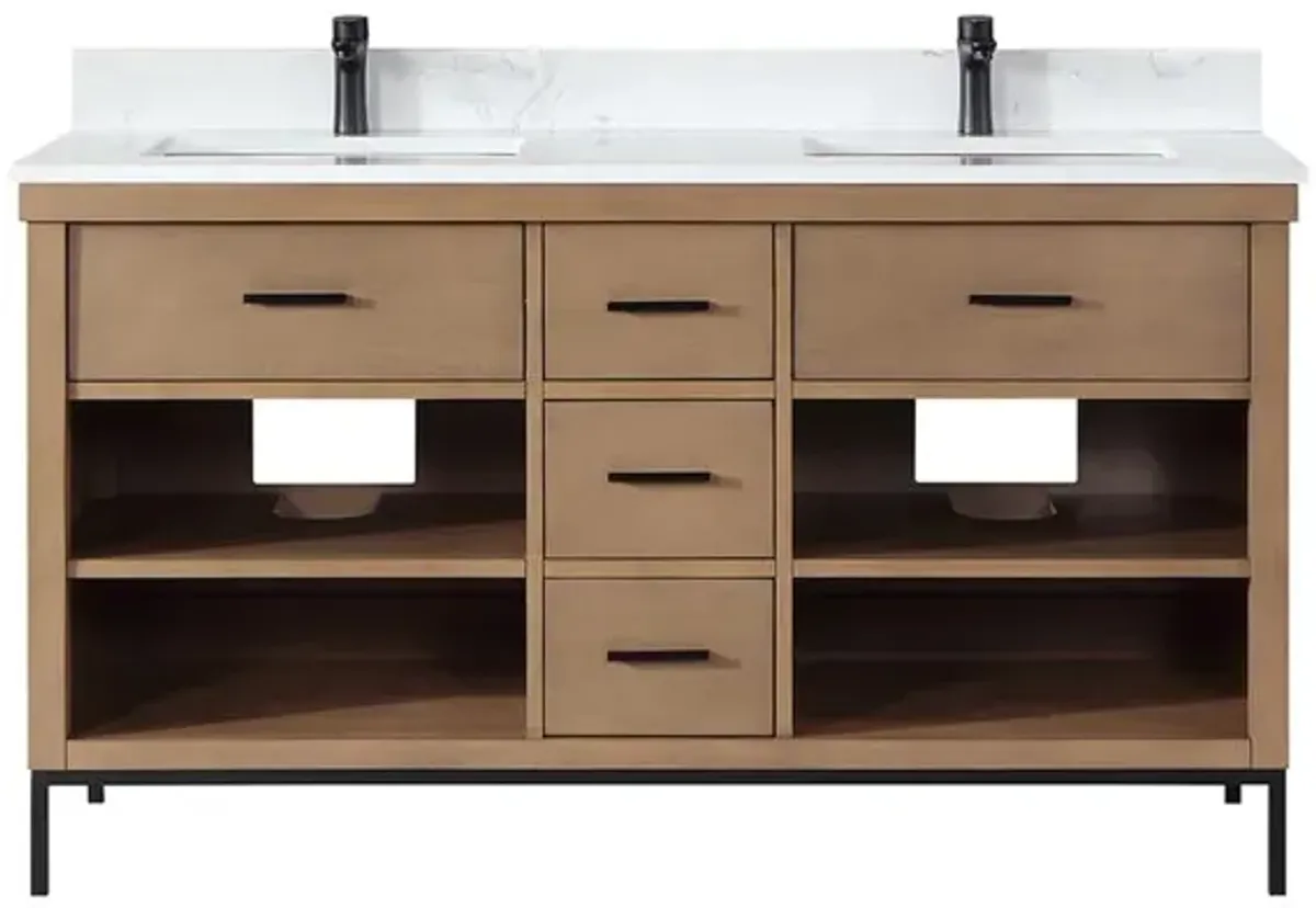 Altair 60 Double Bathroom Vanity Set in Brown Pine without Mirror