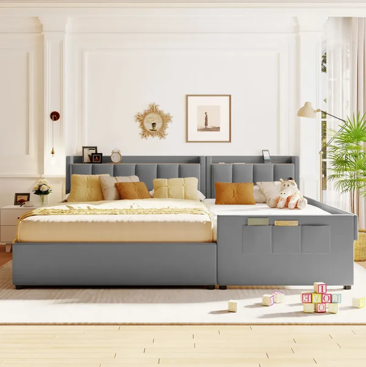 Merax Two in One Upholstered Platform Bed with Storage