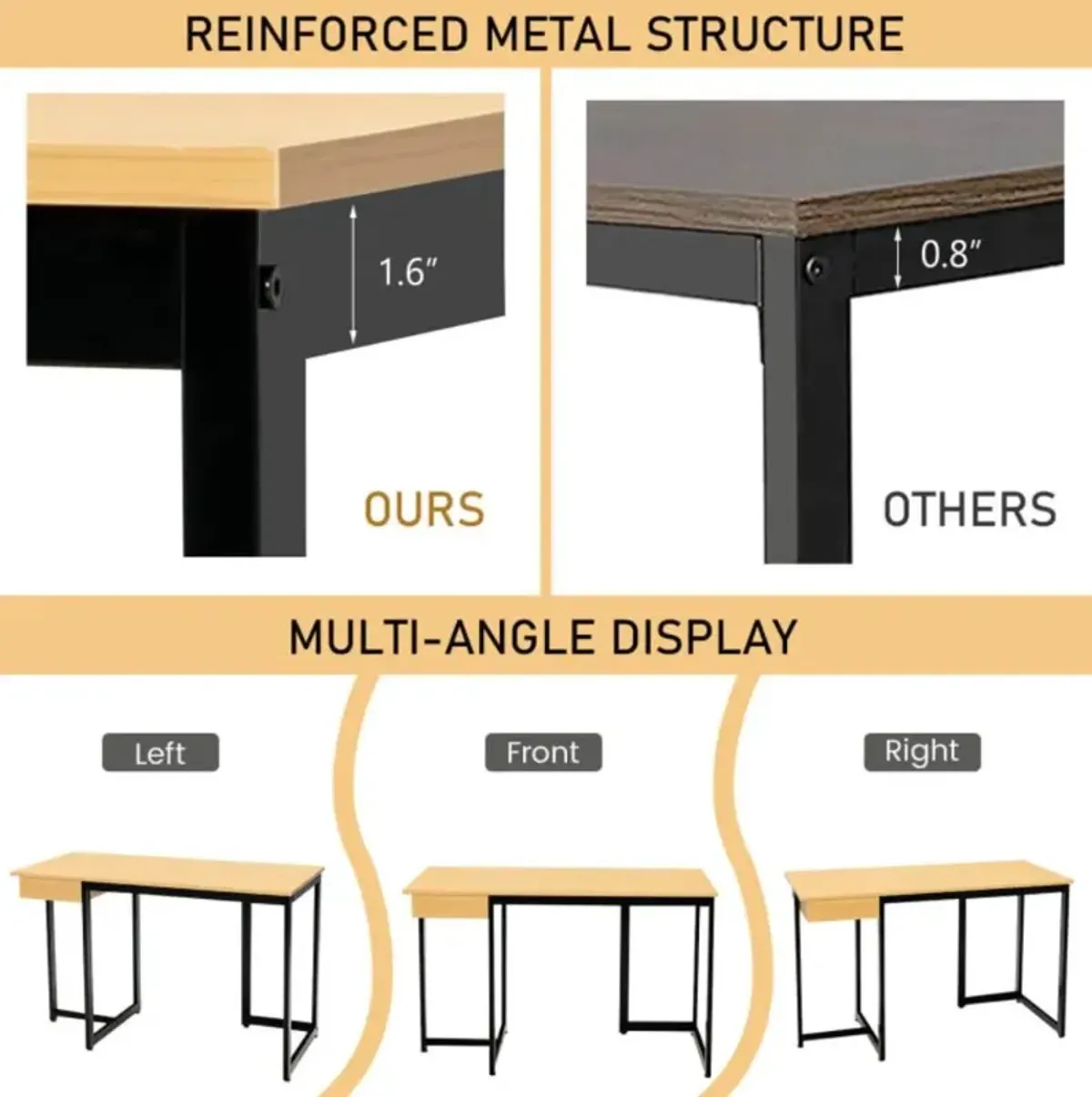 Hivvago 48 Inch Computer Desk with Metal Frame and Adjustable Pads