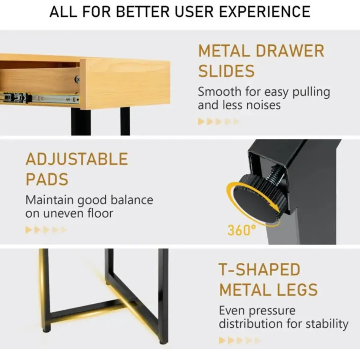 Hivvago 48 Inch Computer Desk with Metal Frame and Adjustable Pads