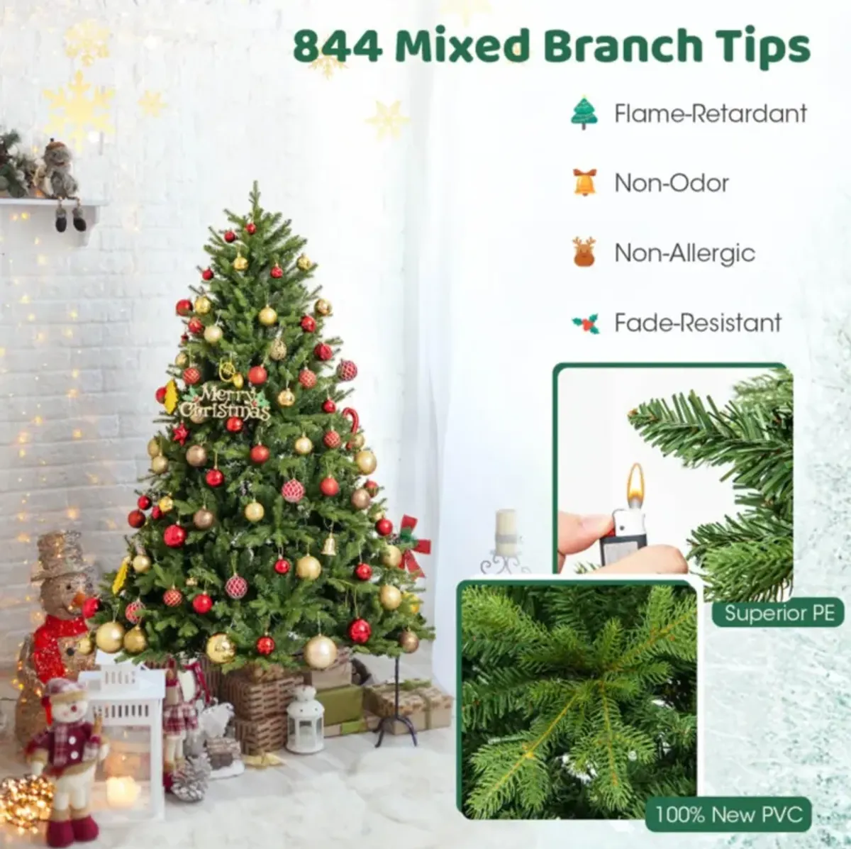 Hivvago 5/6/7 Feet Pre-lit Artificial Christmas Tree with Branch Tips and LED Lights