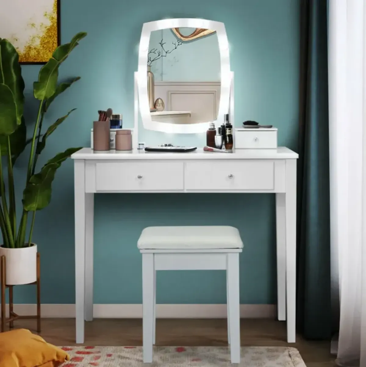 Hivvago Vanity Table Set with Lighted Mirror for Bedroom and Dressing Room