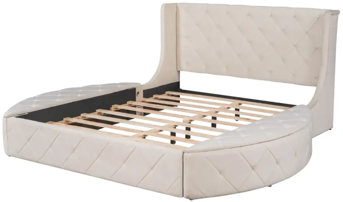 Merax Velvet Upholstered Platform Bed with Storage