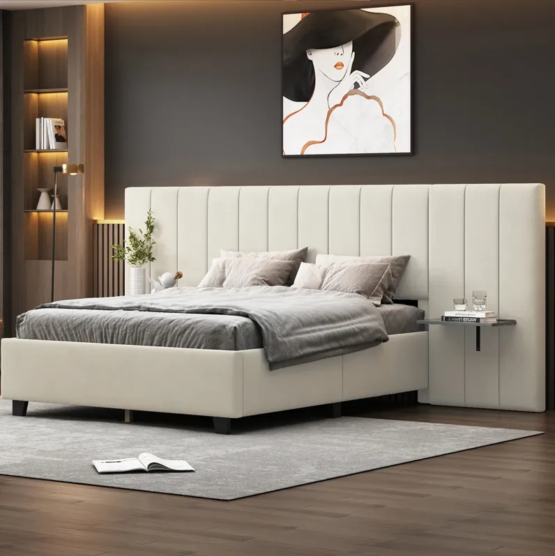 Merax Upholstered Platform Bed with Big Headboard