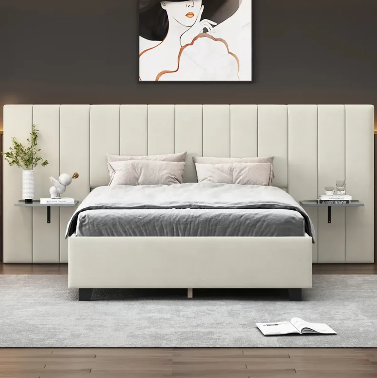 Merax Upholstered Platform Bed with Big Headboard