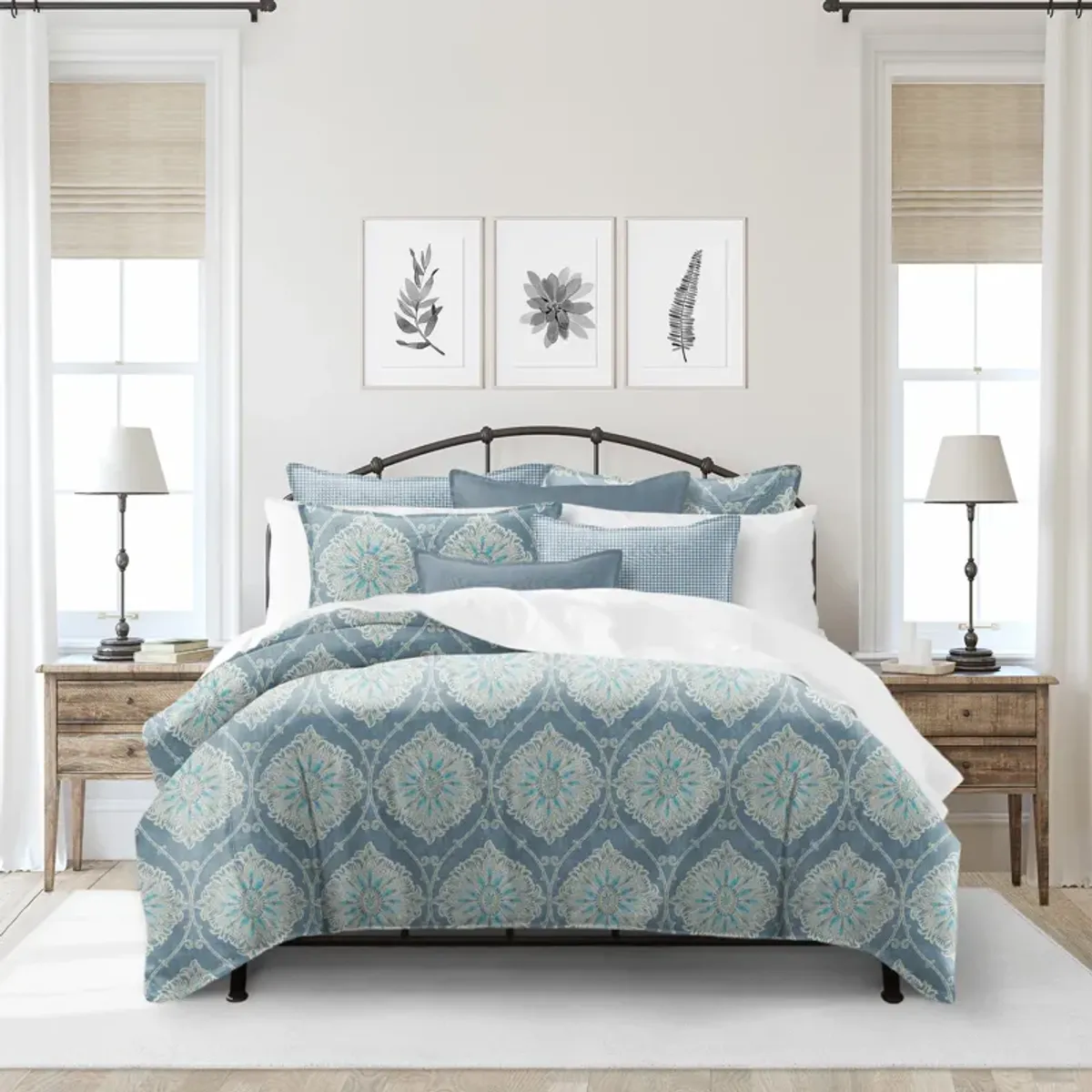 6ix Tailors Fine Linens Bellamy Blue Duvet Cover Set