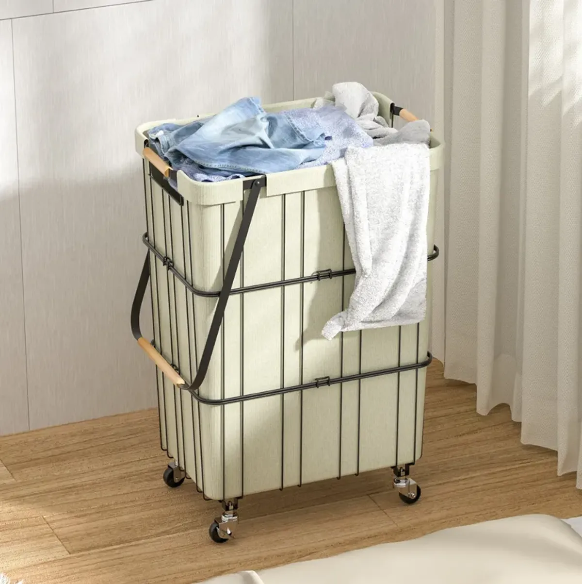 Oceanstar Mobile Rolling Storage Laundry Basket Cart with Handle