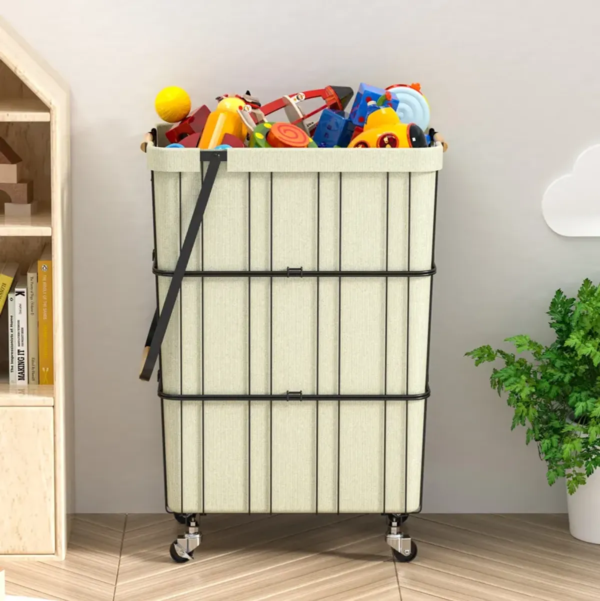 Oceanstar Mobile Rolling Storage Laundry Basket Cart with Handle