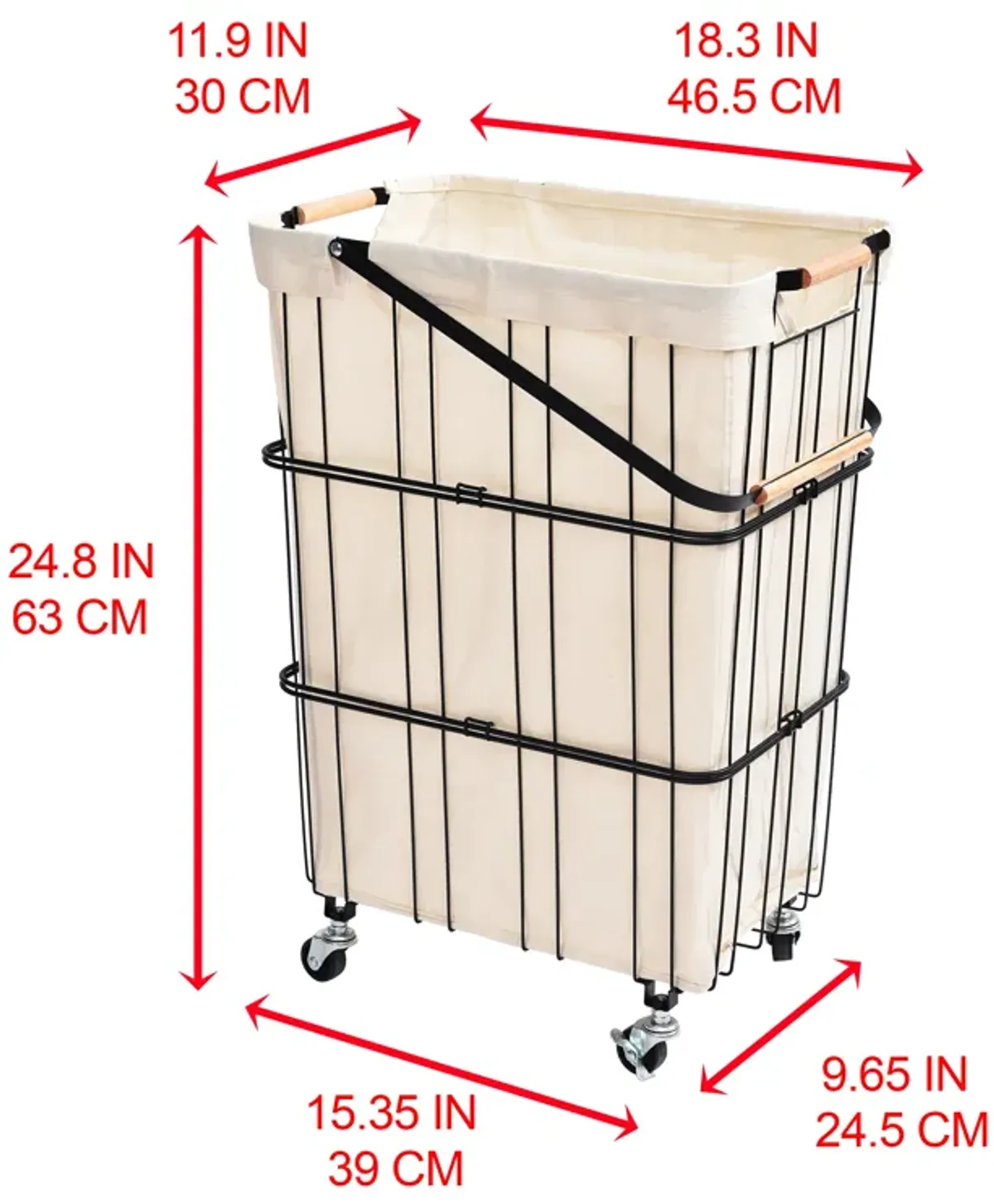 Oceanstar Mobile Rolling Storage Laundry Basket Cart with Handle