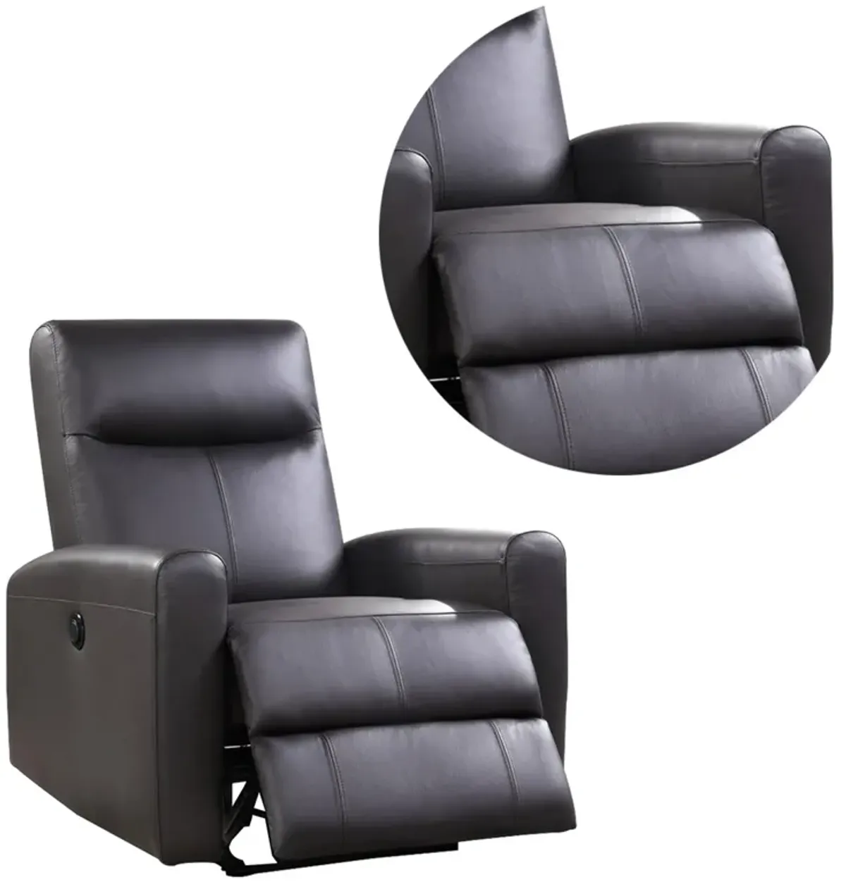 Leatherette Power Recliner with Tufted Back, Brown-Benzara