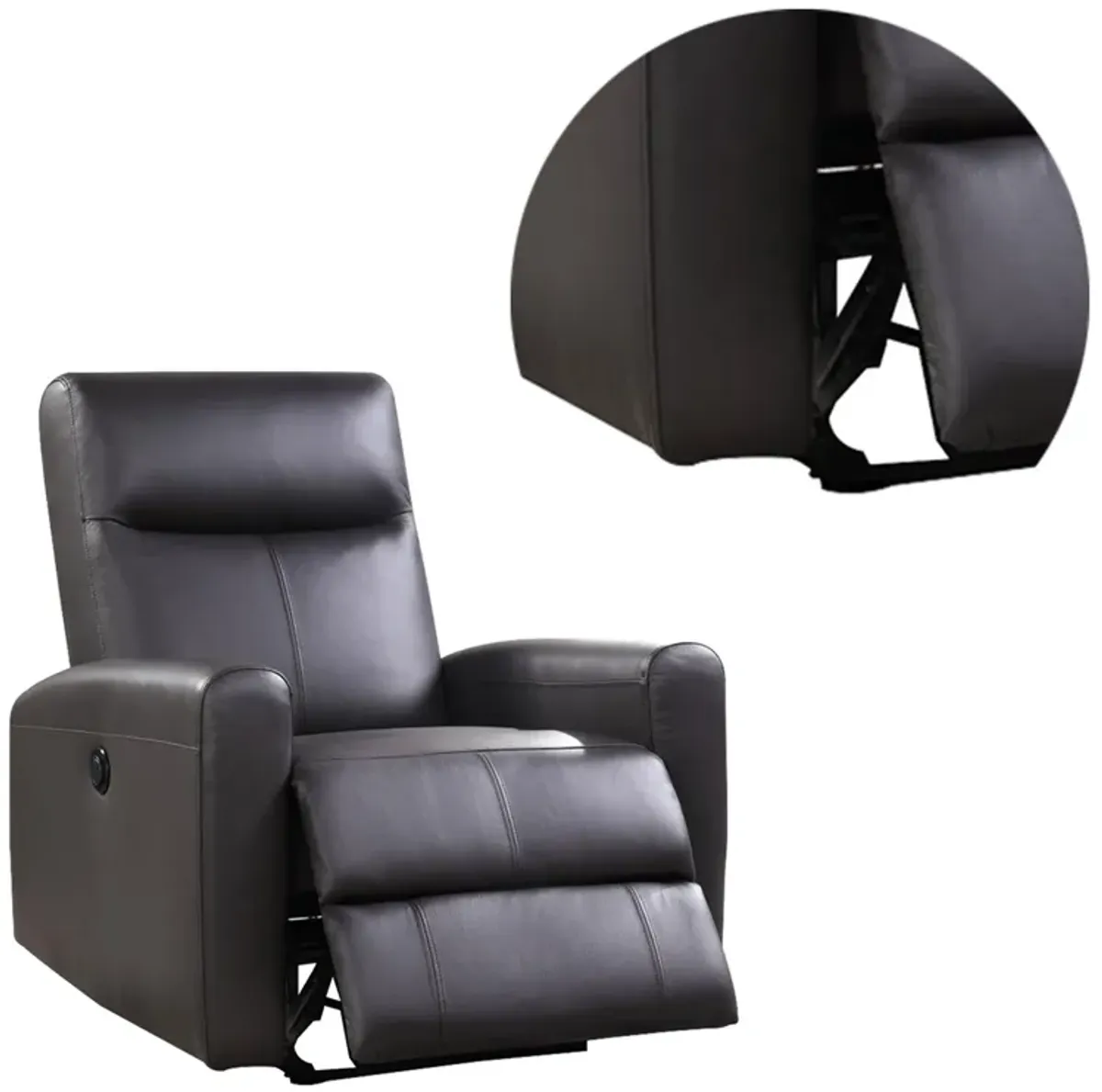 Leatherette Power Recliner with Tufted Back, Brown-Benzara