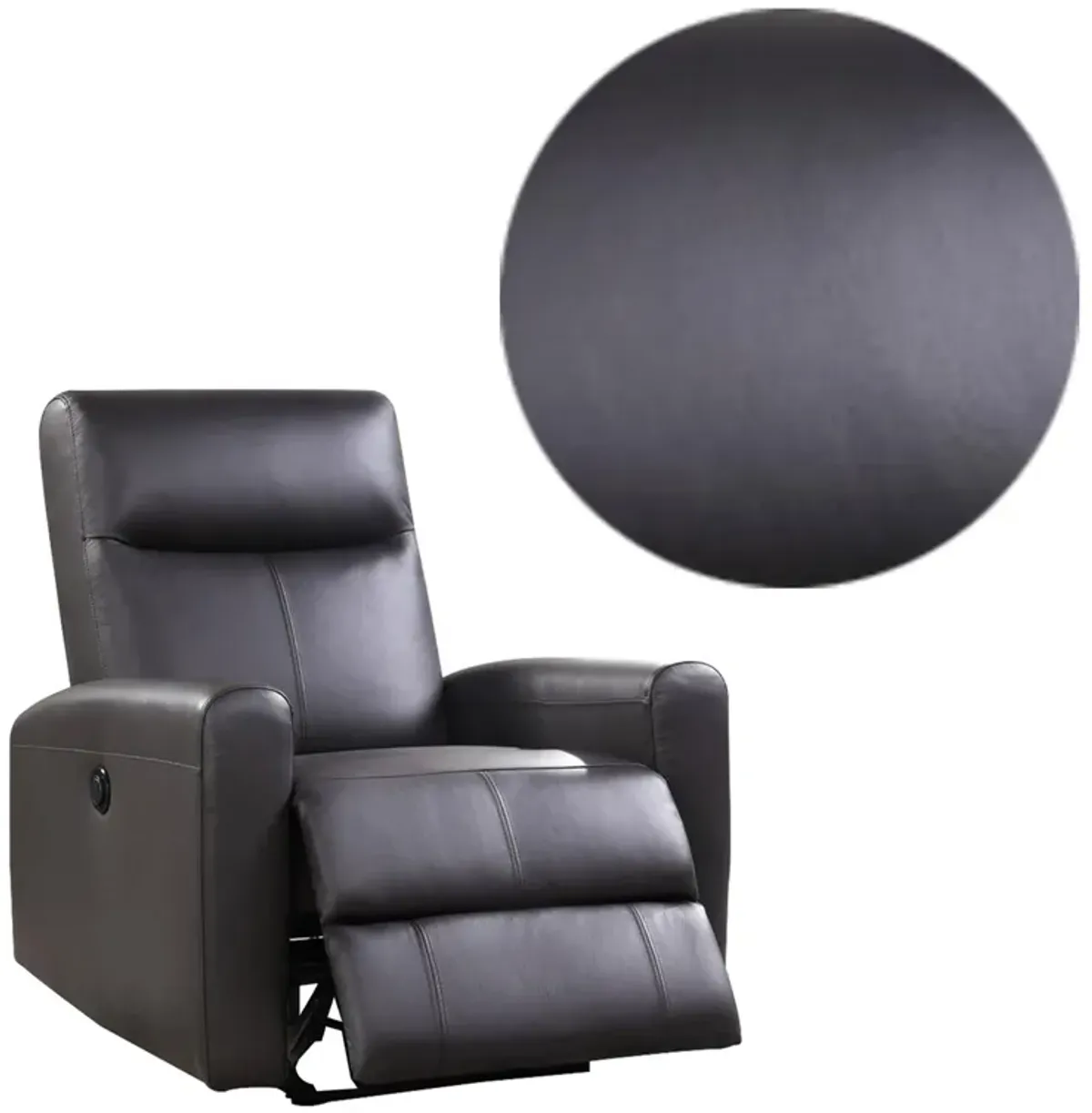 Leatherette Power Recliner with Tufted Back, Brown-Benzara