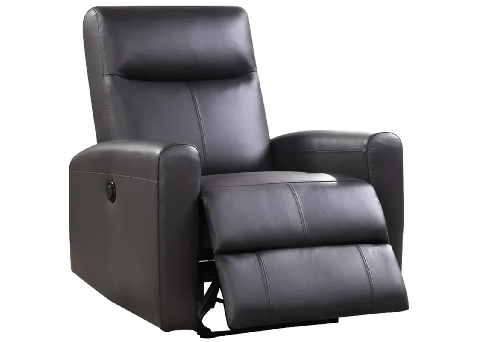 Leatherette Power Recliner with Tufted Back, Brown-Benzara