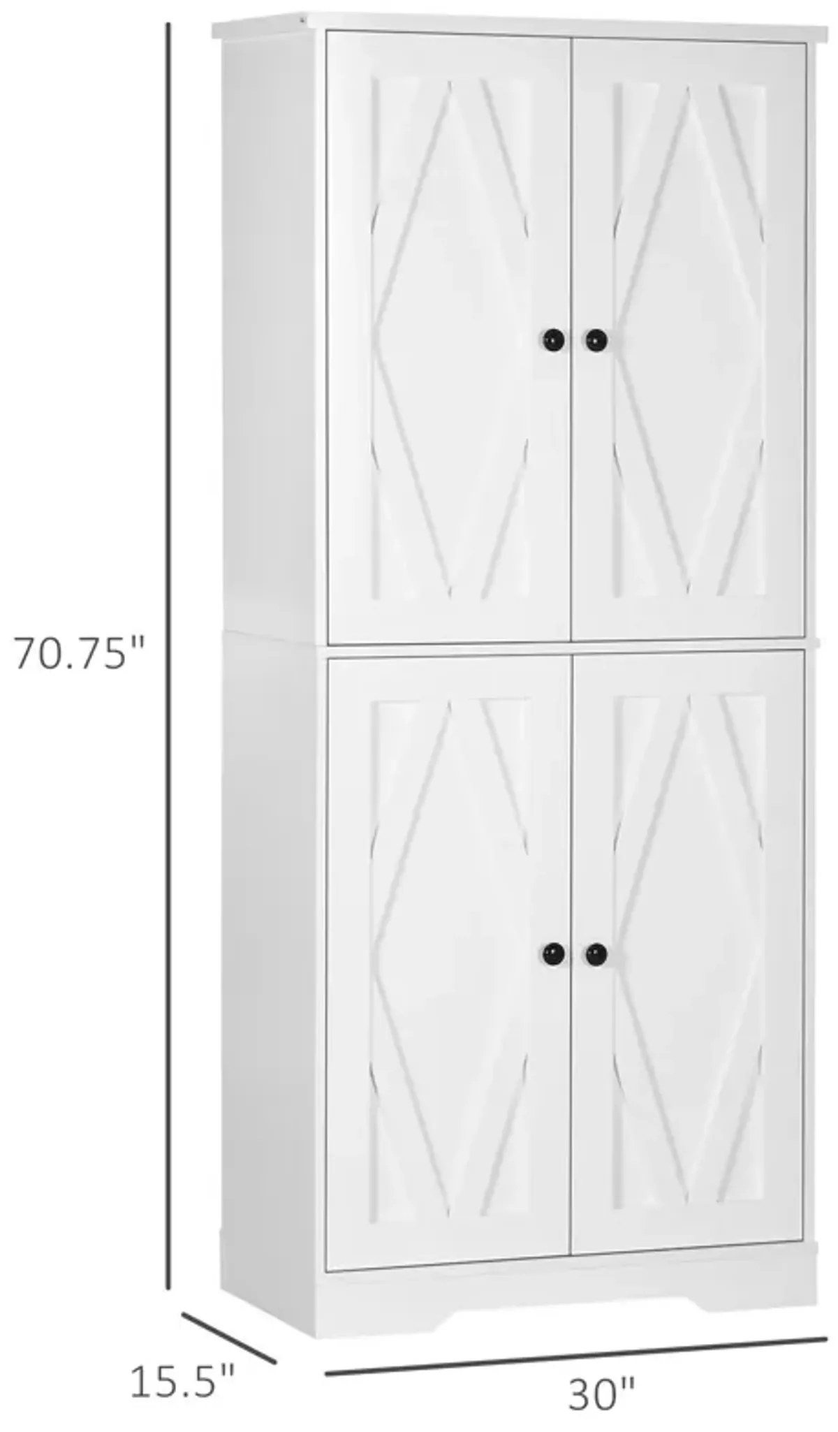 HOMCOM 71" Freestanding Kitchen Pantry Farmhouse Storage Cabinet White