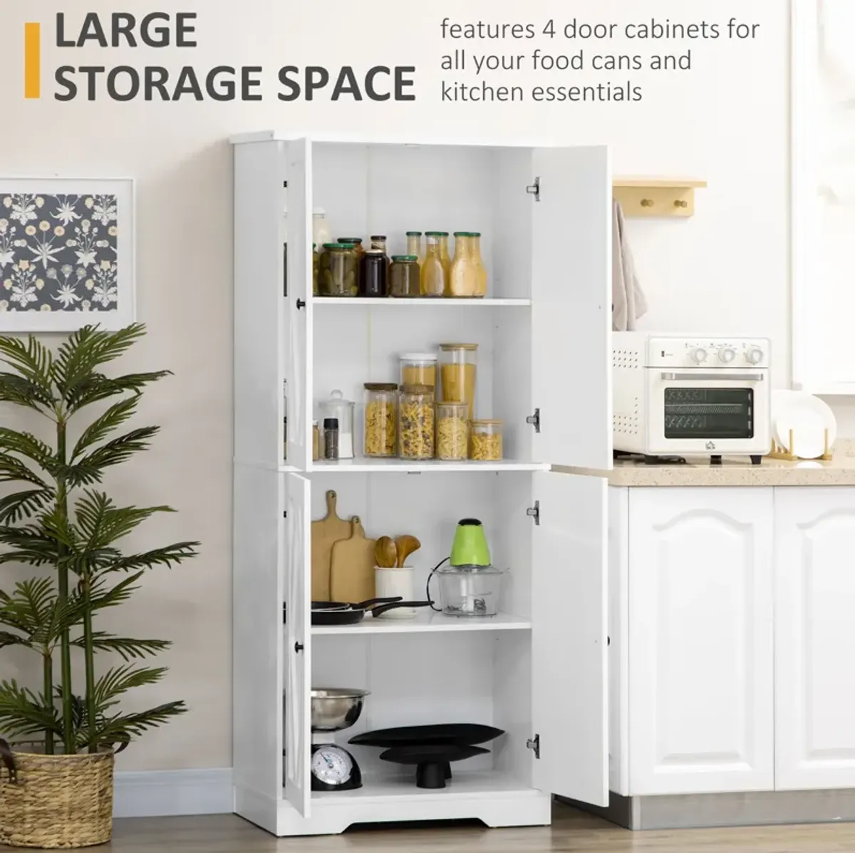 HOMCOM 71" Freestanding Kitchen Pantry Farmhouse Storage Cabinet White