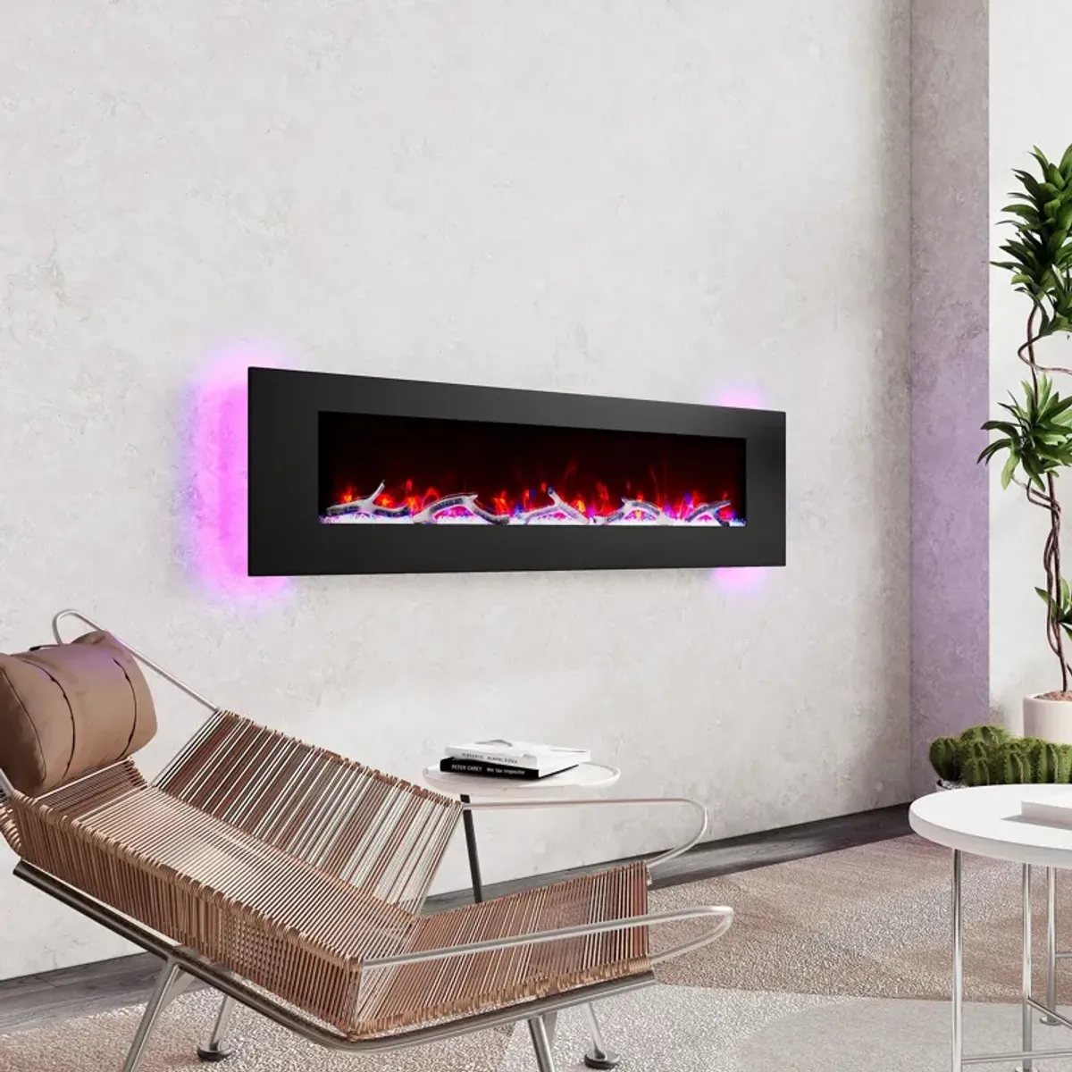 72 Inch 1500W Wall-Mount Fireplace with Multicolor Flame