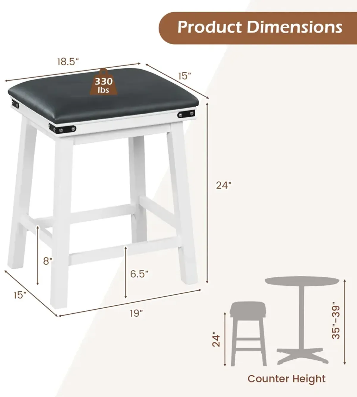 Set of 2 Dining Bar Stool with Acacia Wood Frame