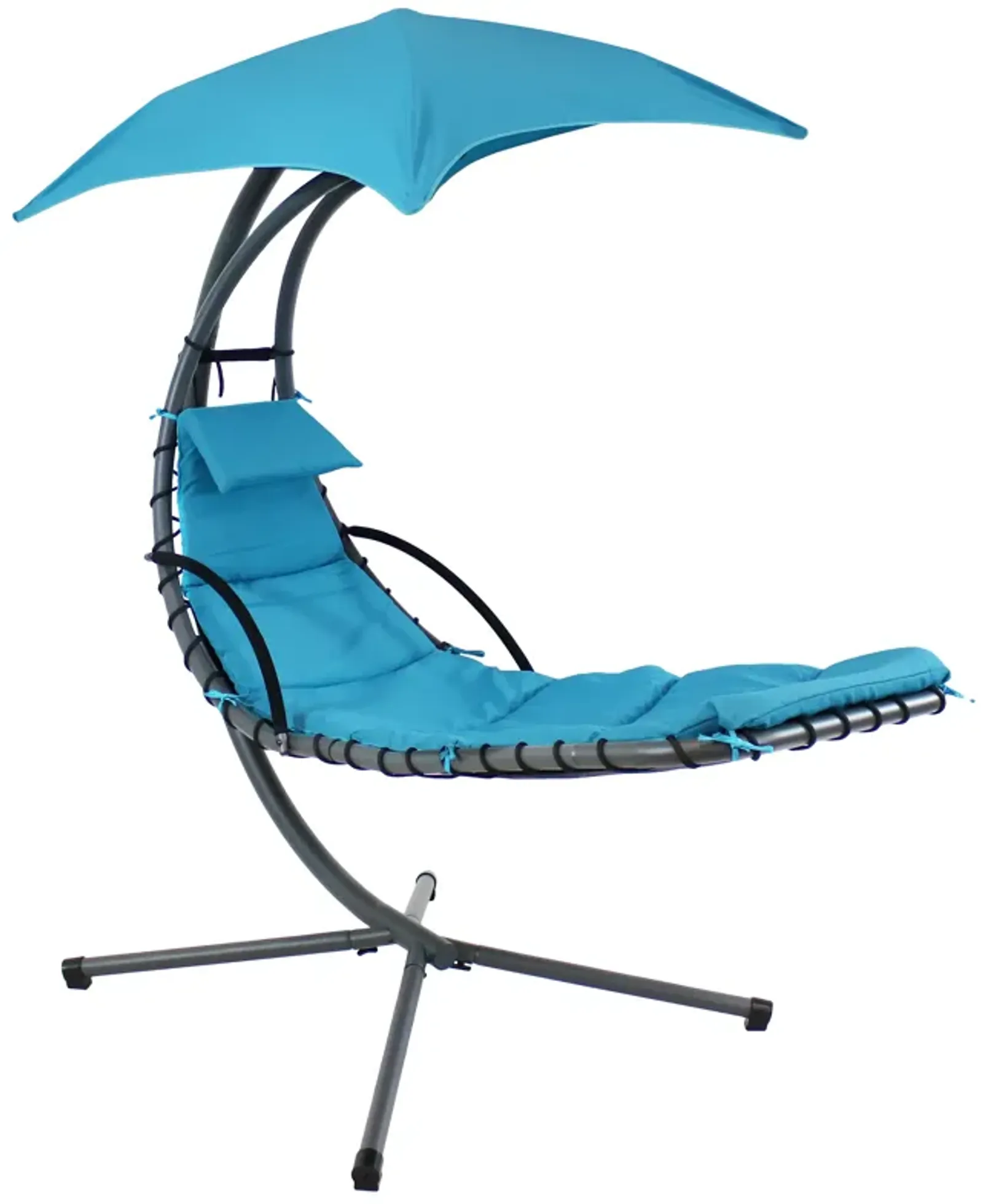 Sunnydaze Floating Lounge Chair with Umbrella and Curved Steel Stand