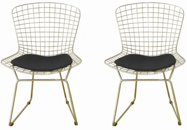 Hely 23 Inch Dining Chair Set of 2, 4 Cushions, Metal Cage Frame, Gold - Benzara