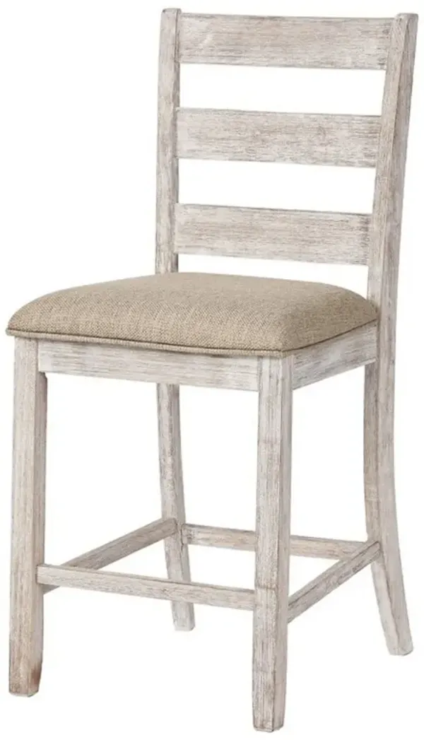 Armless Wooden Barstool Set with Textured Finish, Brown and White
