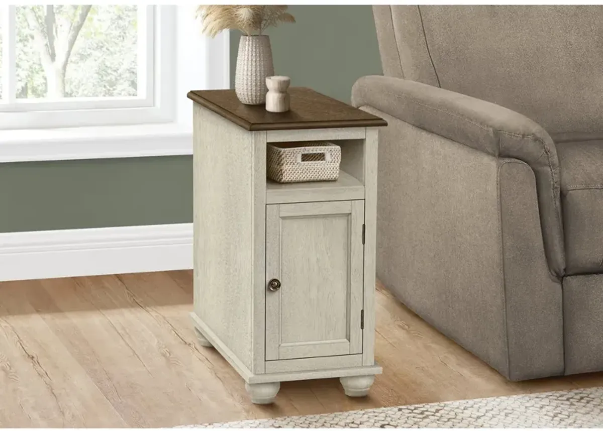 Monarch Specialties I 3965 - Accent Table, End, Side Table, Bedroom, Nightstand, Narrow, Lamp, Storage, Antique White Veneer, Brown Veneer, Traditional