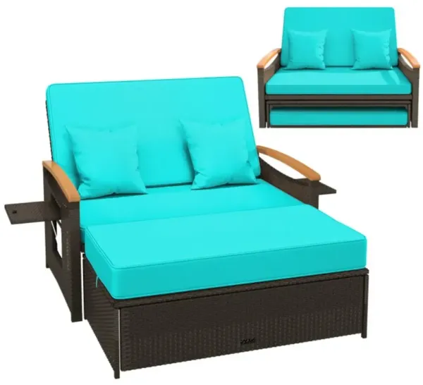 Hivvago Outdoor Wicker Daybed with Folding Panels and Storage Ottoman