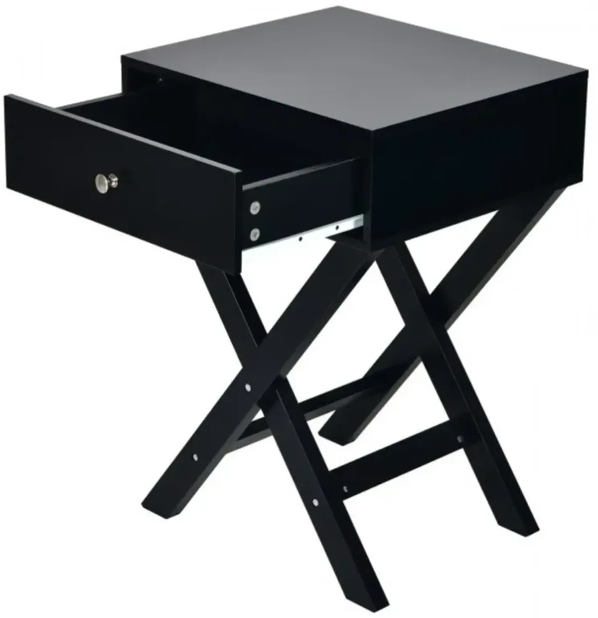 Hivvago Retro Black X-Shape 1 Drawer Nightstand Coffee Table